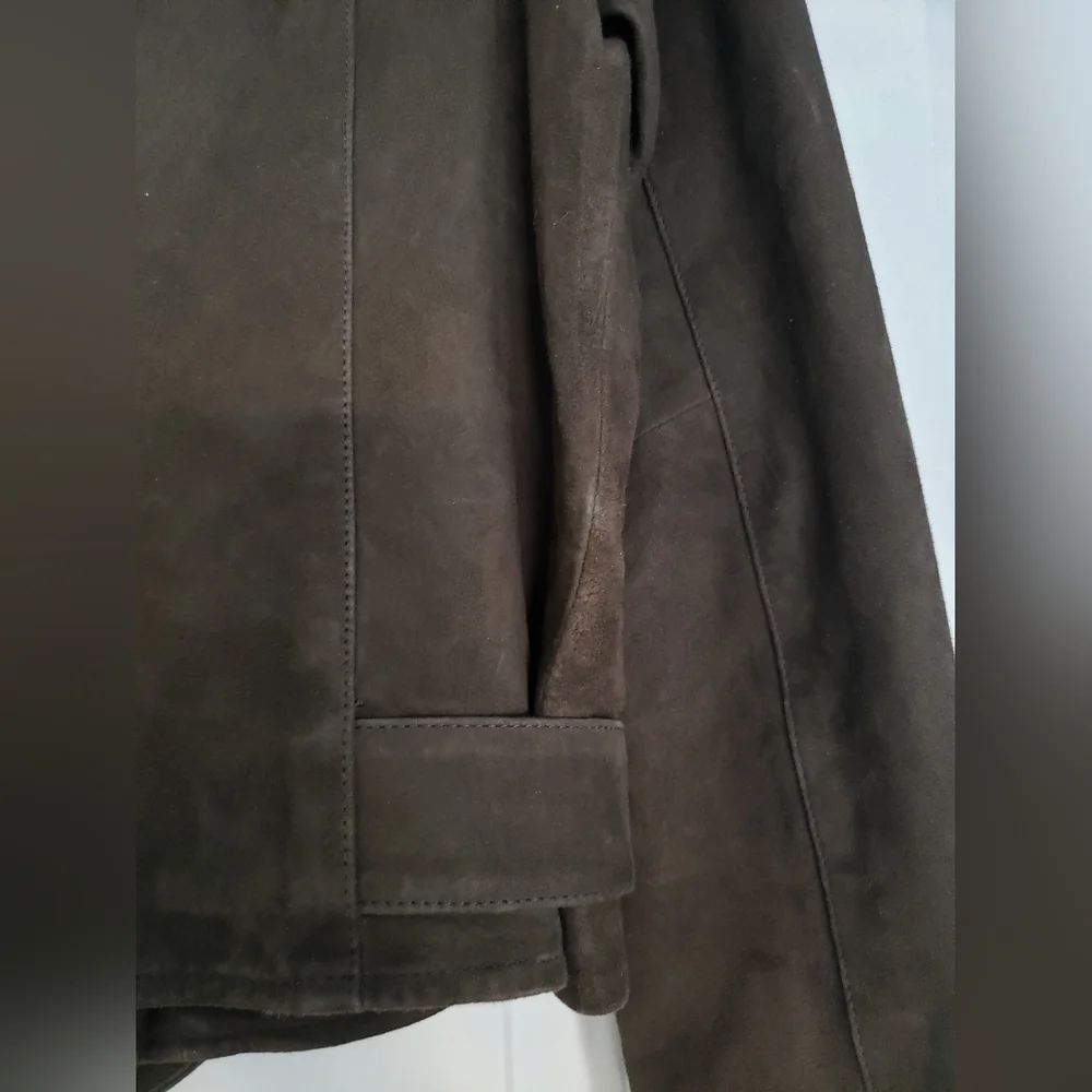 Allsaints suede balfern biker jacket in dark green womens size 2 - Picture 8 of 16